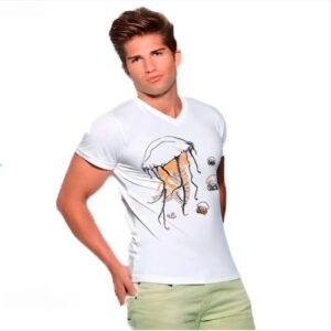 T-Shirt col V Méduse blanc