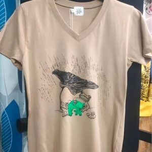 T-Shirt Col V Grenouille Beige