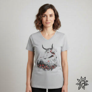 T-Shirt Col V Boeuf Plomo Plata