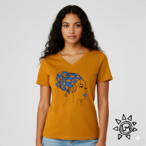T-Shirt Col V Madras Camel